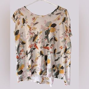 RACHEL ZOE Linen Tunic Top Beige Floral Oversized Sleeveless Tunic Tee Size L